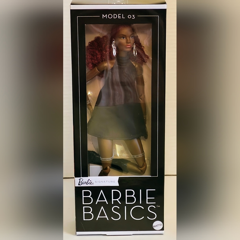 Barbie Basics Model 3 African American Doll Red Curly Hair Little Black Dress
